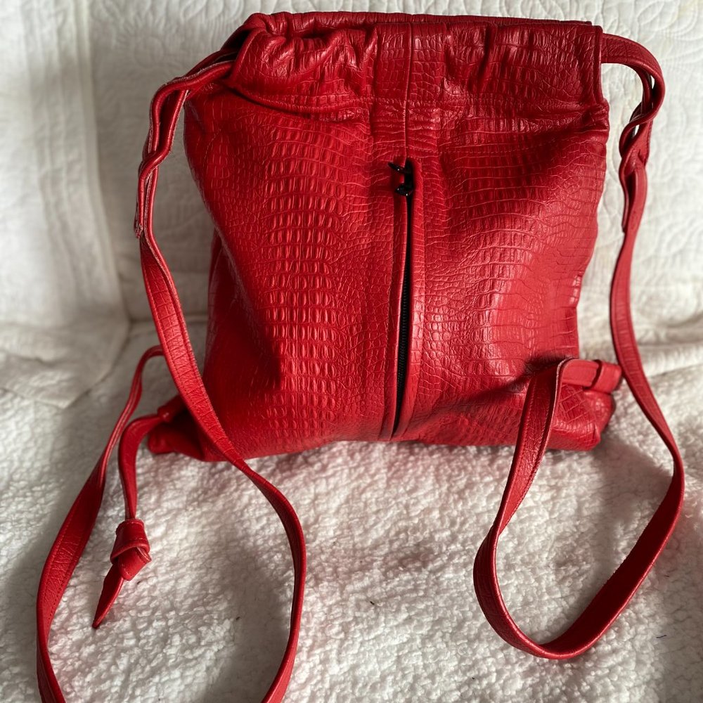 Red Leather Back Pack Purse With Adjustable Straps - image 2